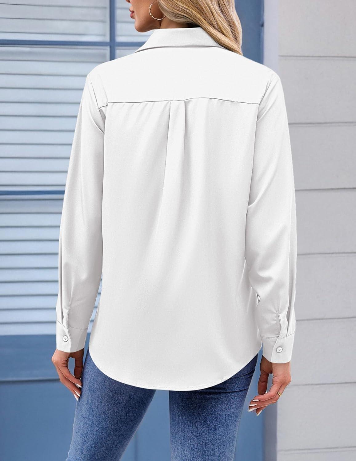 imageZeagoo Womens Button Down Shirt Long Sleeve Blouse Business Work Tops Dressy Casual Floral Printed Outfits with PocketAwhite