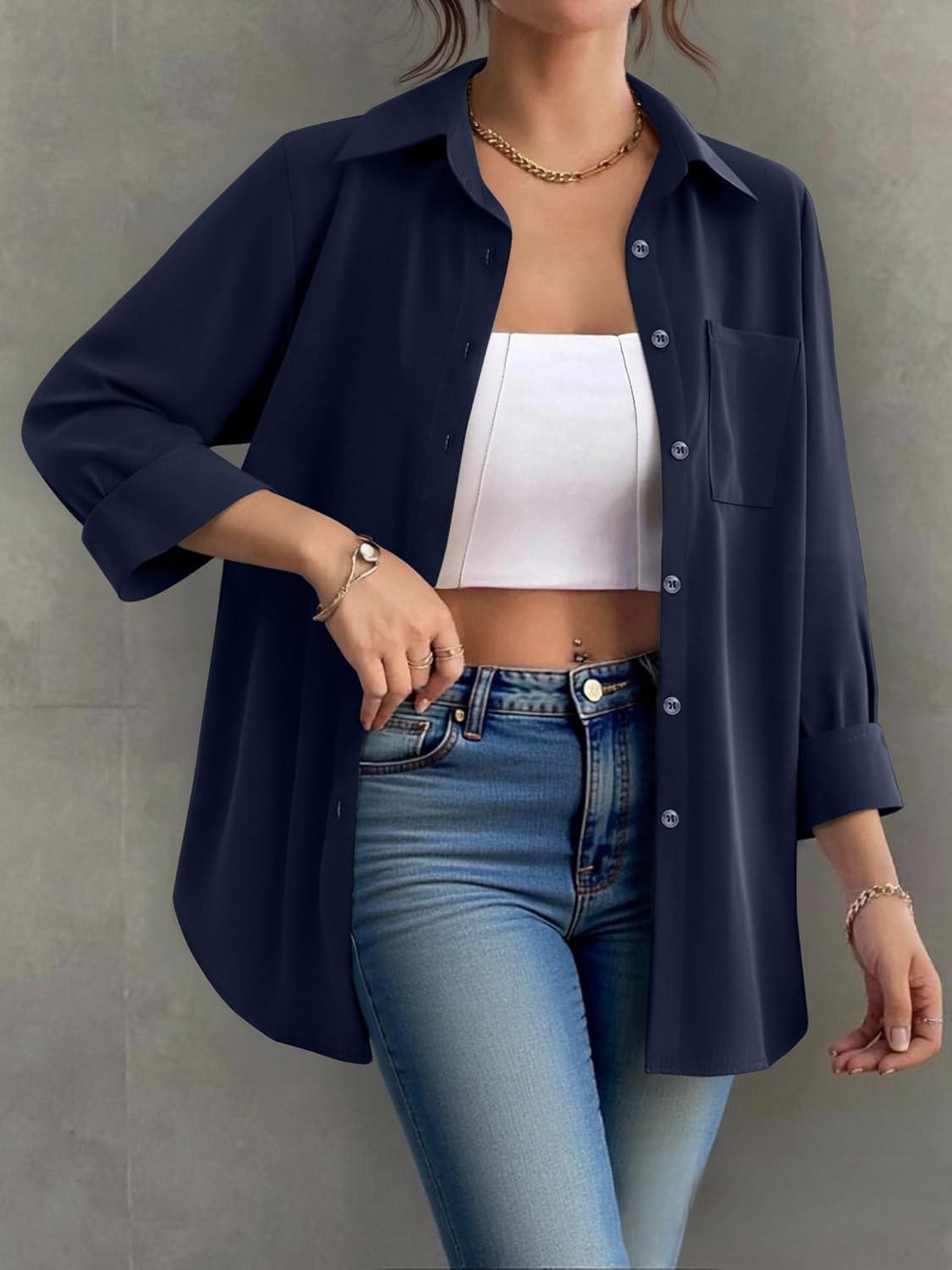 imageZeagoo Womens Button Down Shirt Long Sleeve Blouse Business Work Tops Dressy Casual Floral Printed Outfits with PocketBblue