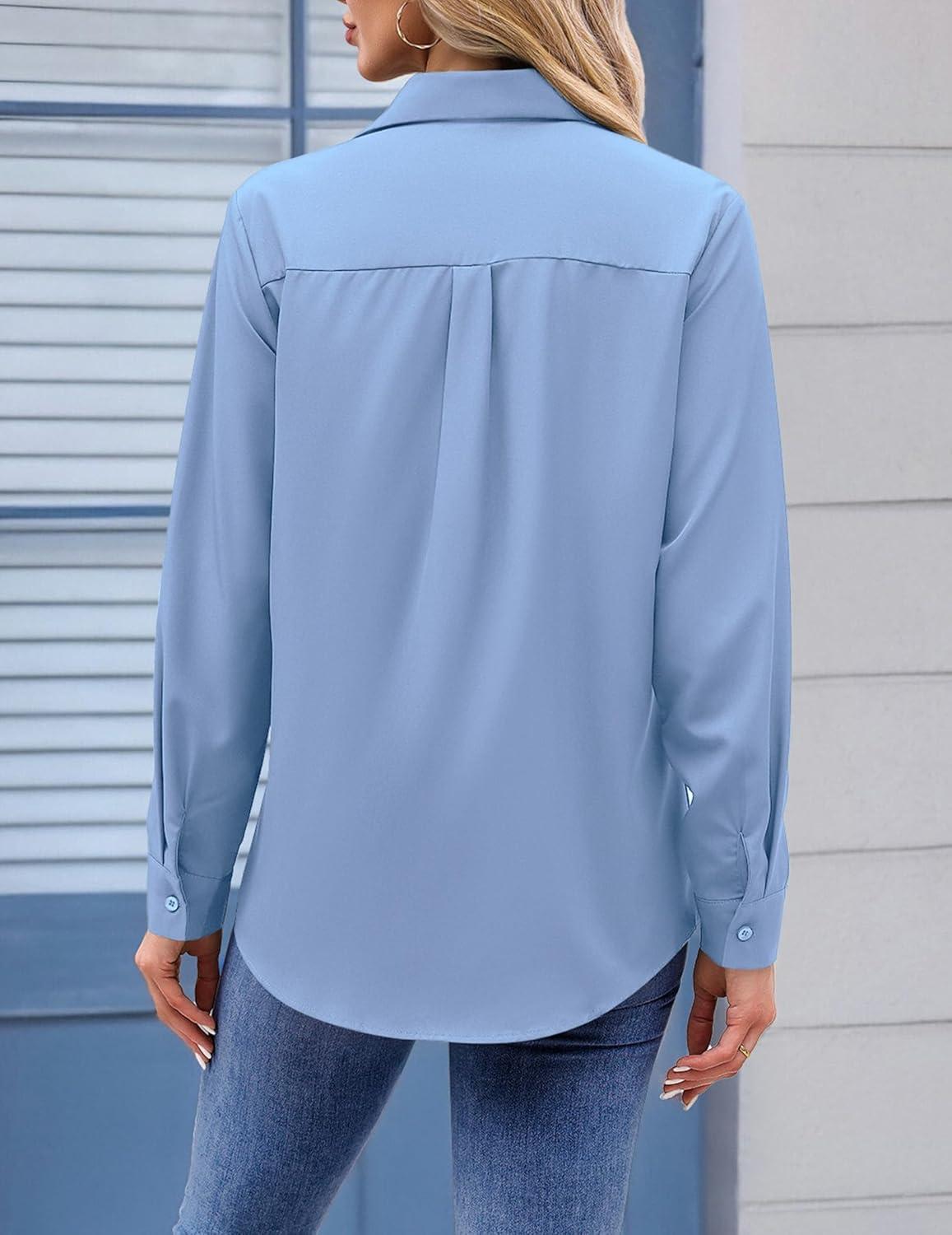 imageZeagoo Womens Button Down Shirt Long Sleeve Blouse Business Work Tops Dressy Casual Floral Printed Outfits with PocketBlight Blue