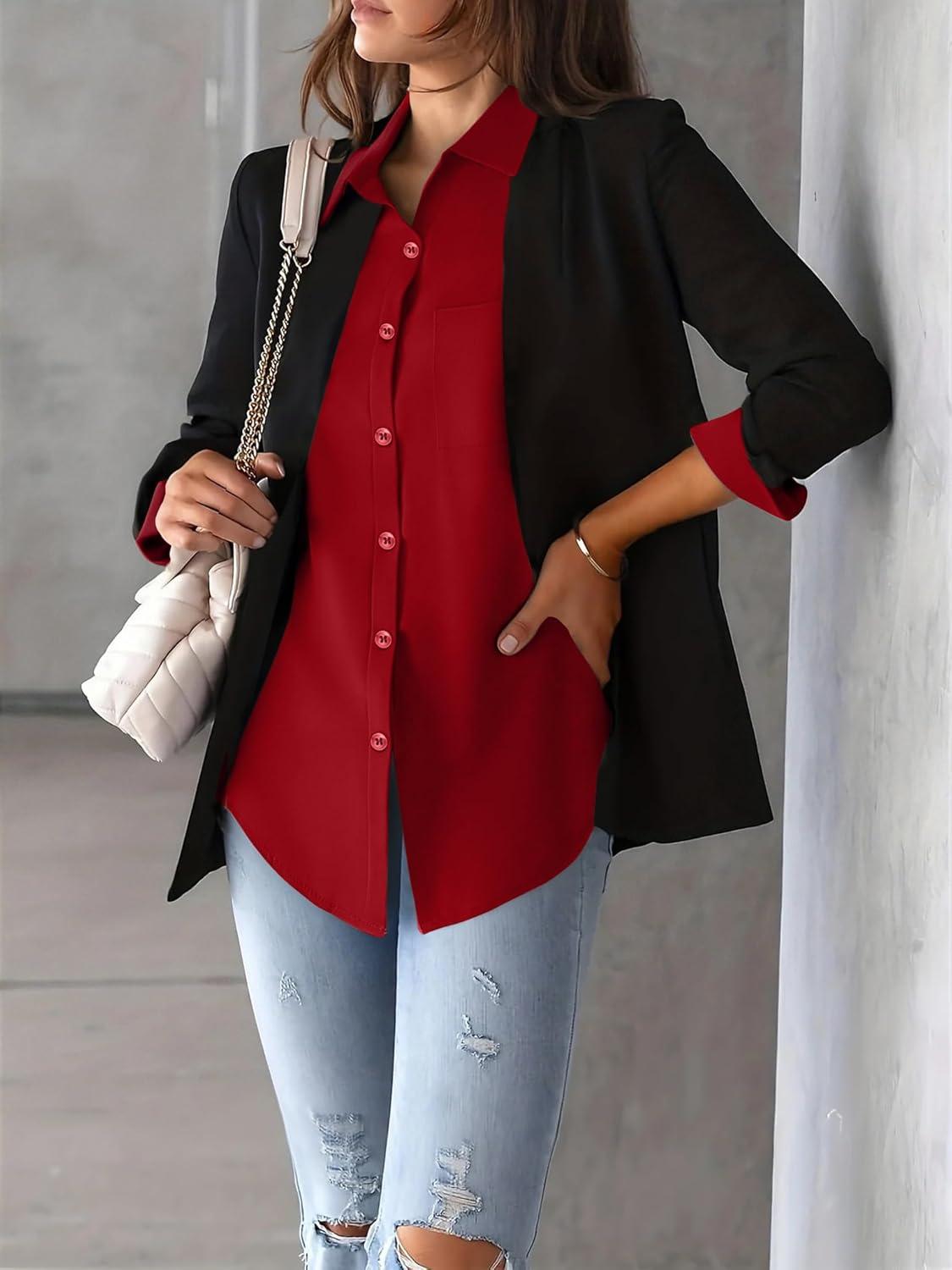 imageZeagoo Womens Button Down Shirt Long Sleeve Blouse Business Work Tops Dressy Casual Floral Printed Outfits with PocketBred