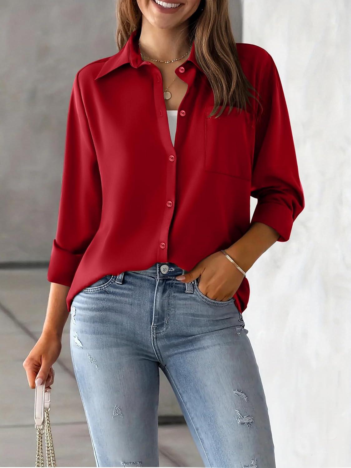 imageZeagoo Womens Button Down Shirt Long Sleeve Blouse Business Work Tops Dressy Casual Floral Printed Outfits with PocketBred