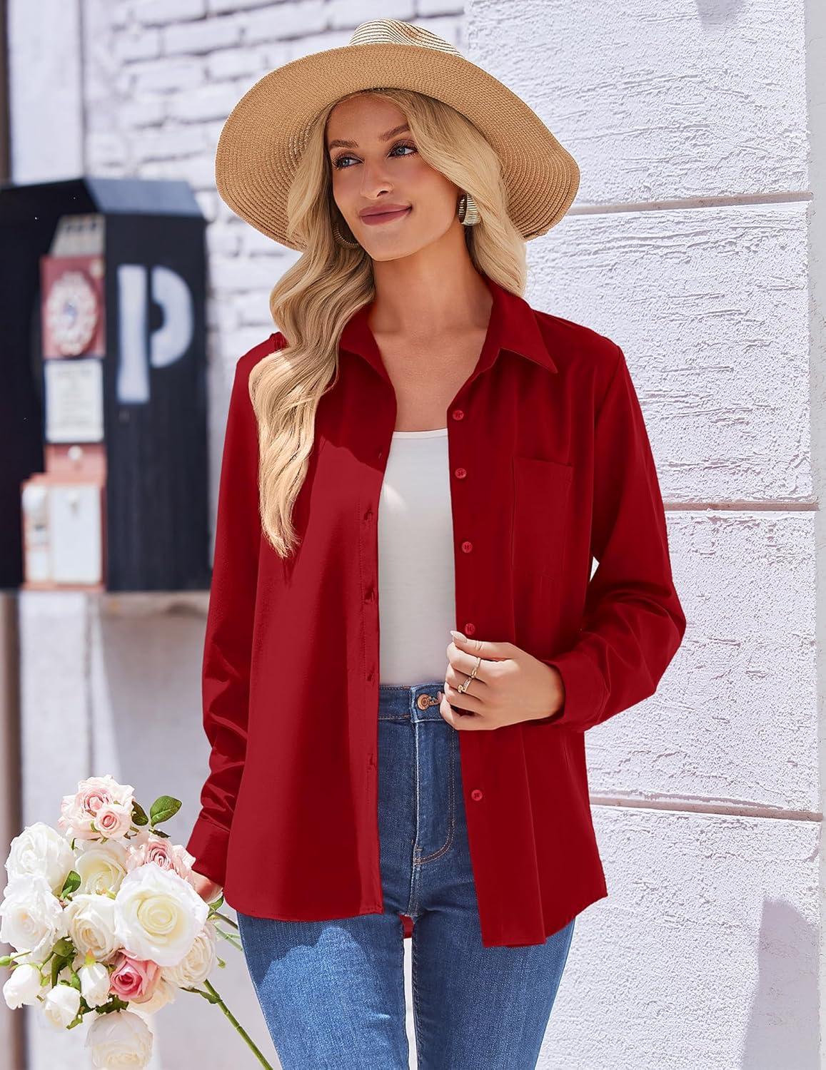 imageZeagoo Womens Button Down Shirt Long Sleeve Blouse Business Work Tops Dressy Casual Floral Printed Outfits with PocketBred