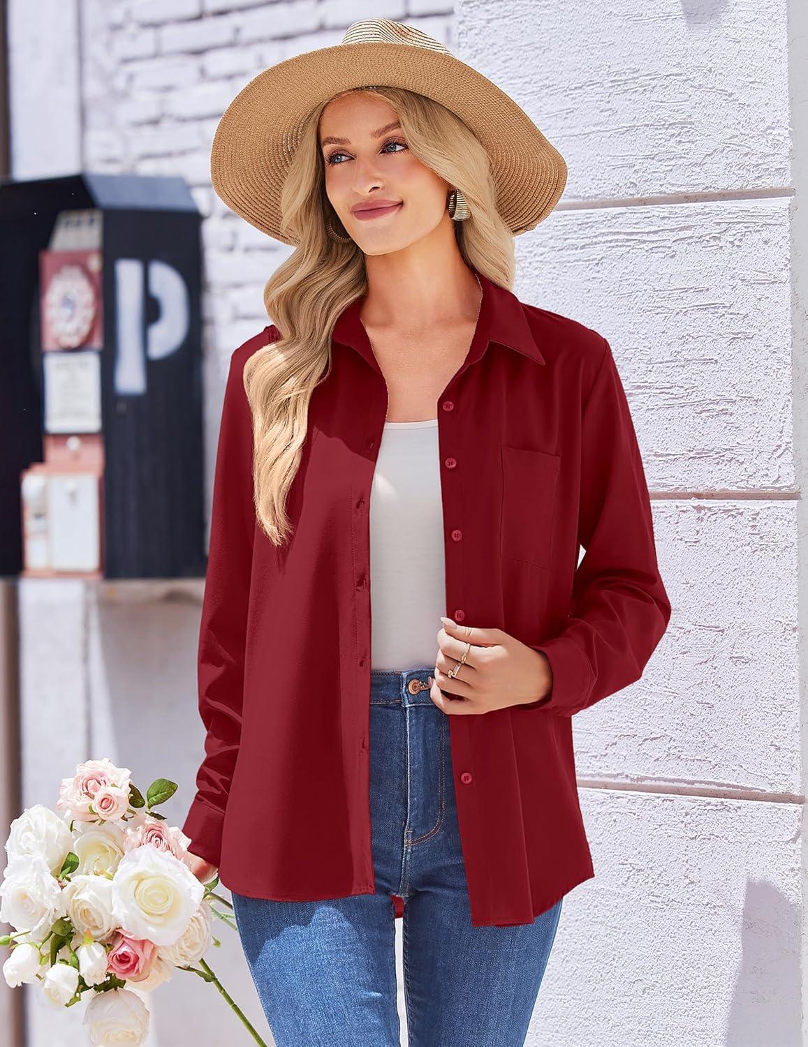 imageZeagoo Womens Button Down Shirt Long Sleeve Blouse Business Work Tops Dressy Casual Floral Printed Outfits with PocketBred