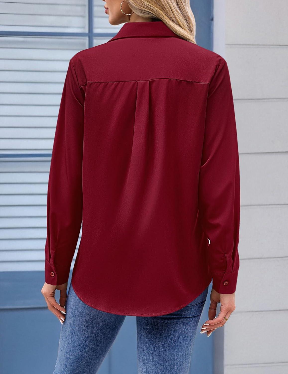 imageZeagoo Womens Button Down Shirt Long Sleeve Blouse Business Work Tops Dressy Casual Floral Printed Outfits with PocketBwine Red