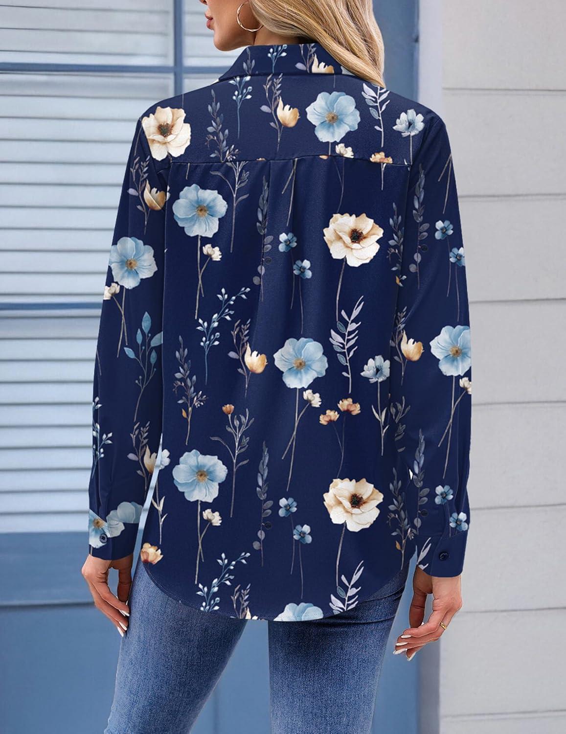 imageZeagoo Womens Button Down Shirt Long Sleeve Blouse Business Work Tops Dressy Casual Floral Printed Outfits with PocketCbf318