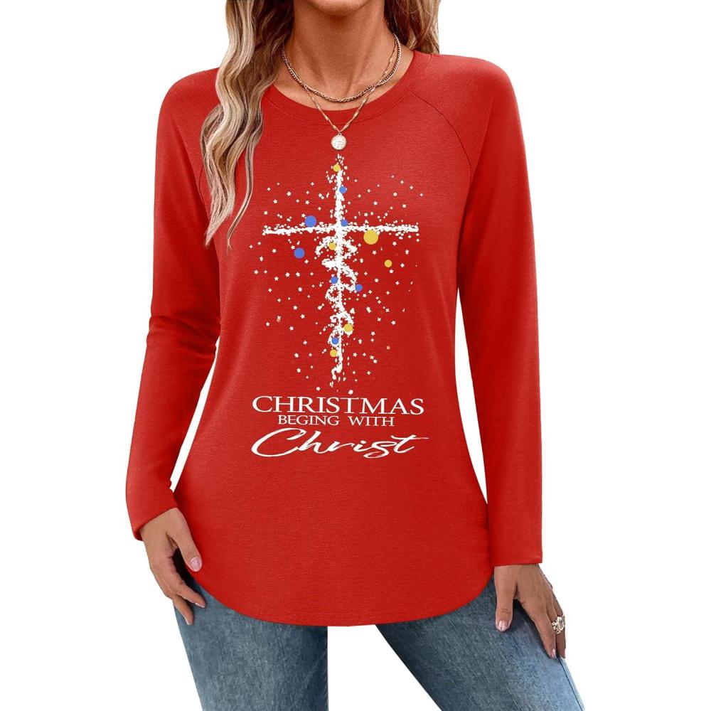 imageZeagoo Long Sleeve Shirts for Women Crew Neck Casual Fall Fashion Blouses Basic Tunic Tops Dressy Work ClothesRedsd485