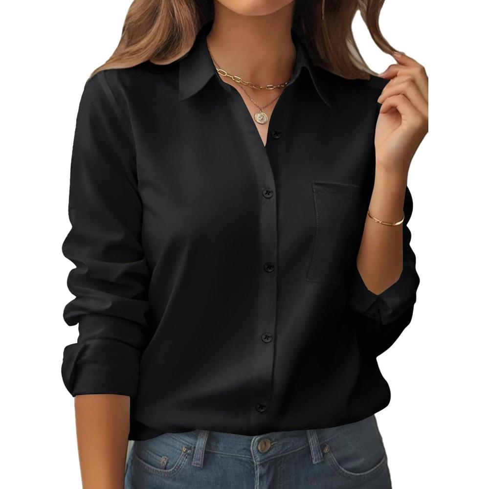imageZeagoo Womens Button Down Shirt Long Sleeve Blouse Business Work Tops Dressy Casual Floral Printed Outfits with PocketAblack