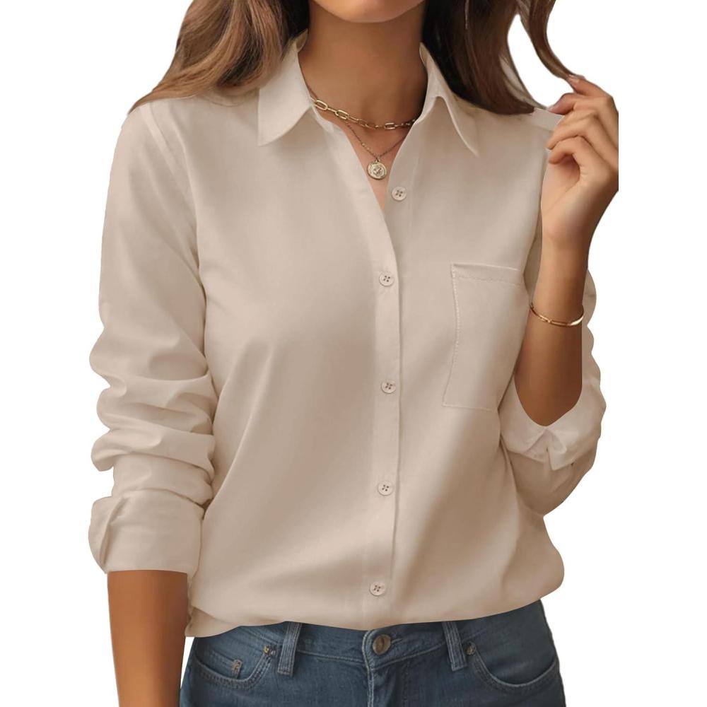 imageZeagoo Womens Button Down Shirt Long Sleeve Blouse Business Work Tops Dressy Casual Floral Printed Outfits with PocketBbeige