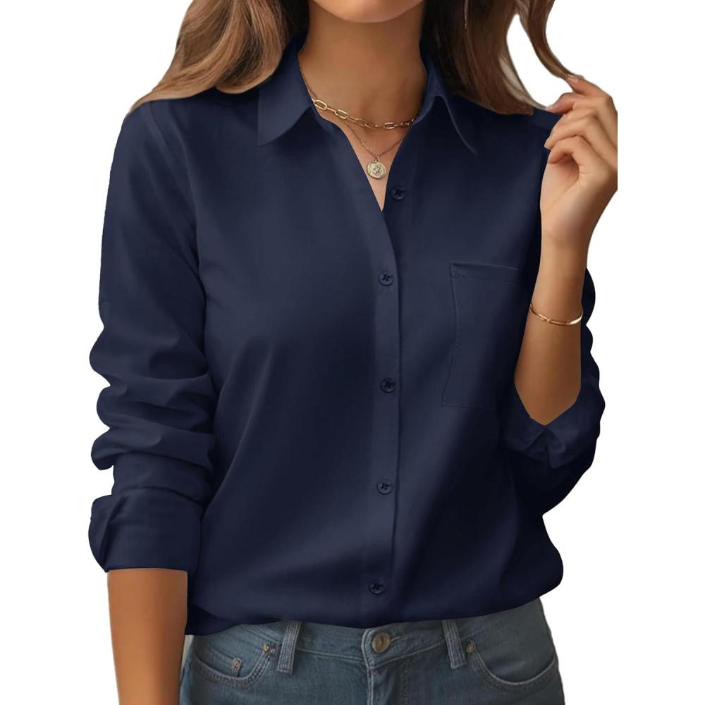 imageZeagoo Womens Button Down Shirt Long Sleeve Blouse Business Work Tops Dressy Casual Floral Printed Outfits with PocketBblue