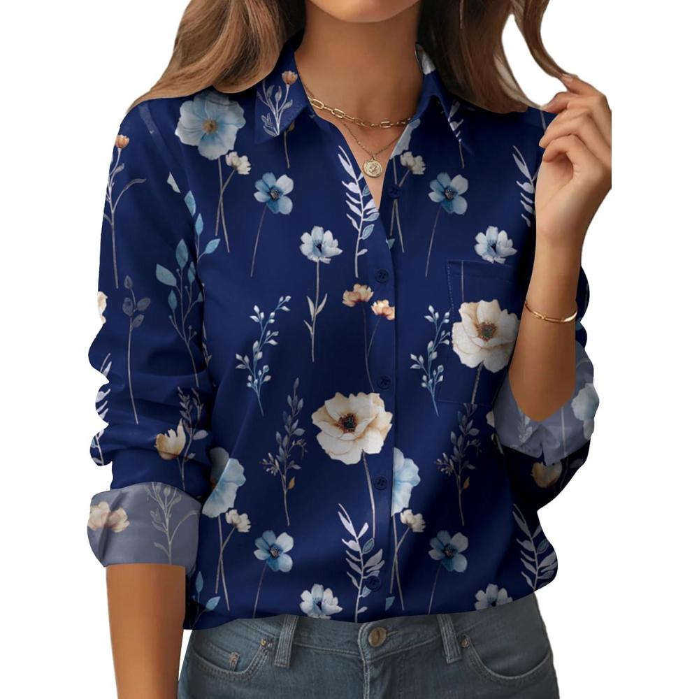 imageZeagoo Womens Button Down Shirt Long Sleeve Blouse Business Work Tops Dressy Casual Floral Printed Outfits with PocketCbf318