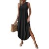 Zeagoo Women Floral Summer Casual Beach Printed Tank Dress with Pockets Pleated Front Long Dress(2601 A-black)