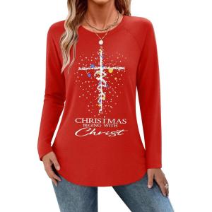 Zeagoo Long Sleeve Shirts for Women Crew Neck Casual Fall Fashion Blouses Basic Tunic Tops Dressy Work Clothes(Red-sd485)
