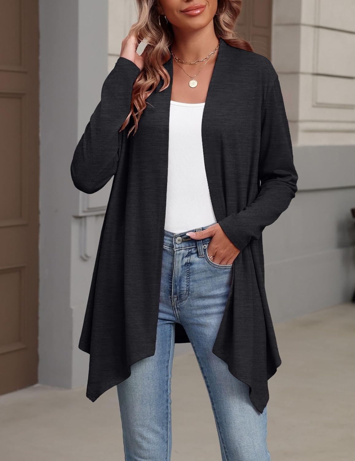 imageZeagoo Womens Cardigan Long Sleeve Lightweight Cardigan Draped Open Front Loose Casual 2026 Fashion ClothingBlack