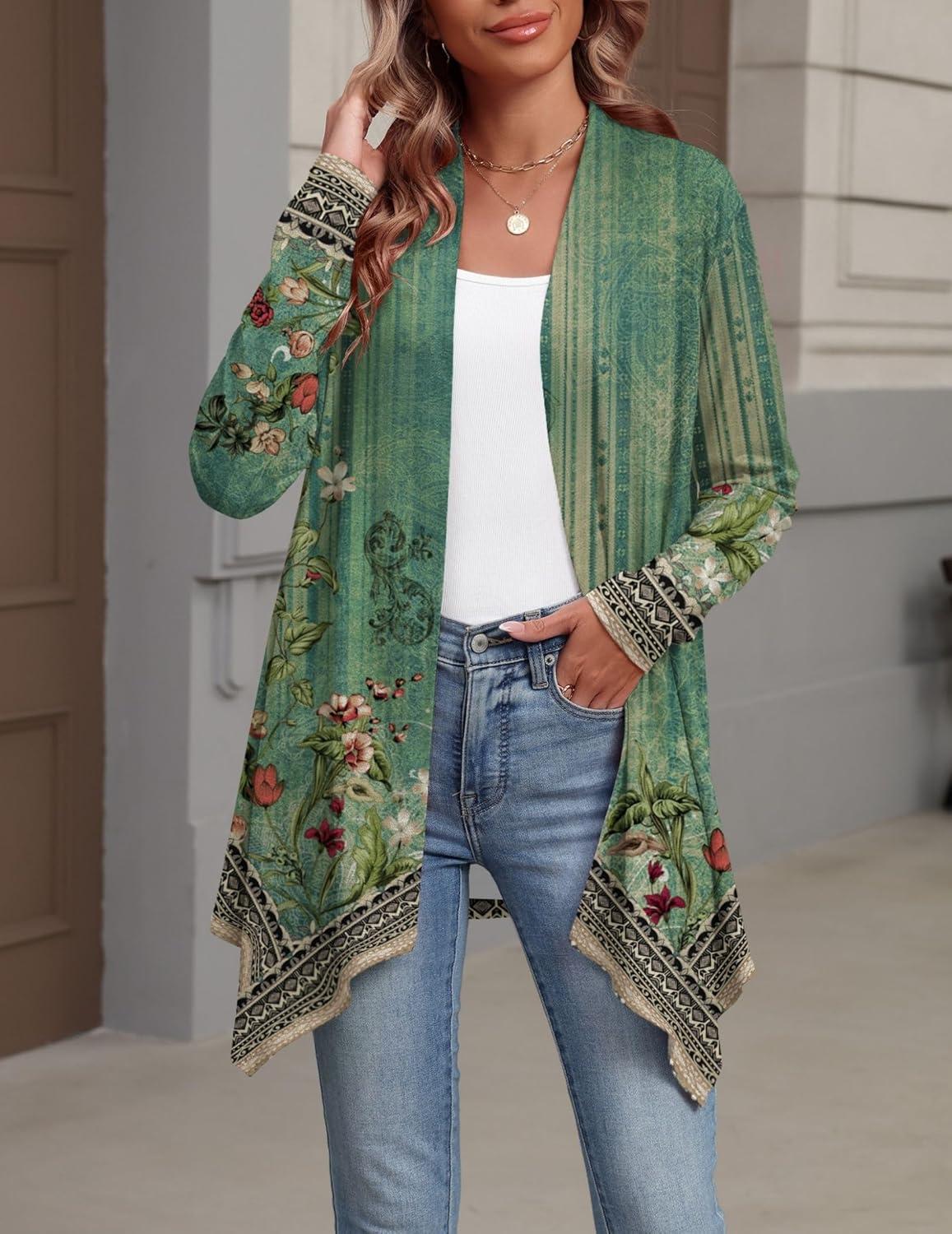 imageZeagoo Womens Cardigan Long Sleeve Lightweight Cardigan Draped Open Front Loose Casual 2026 Fashion ClothingFlower Greenmz839