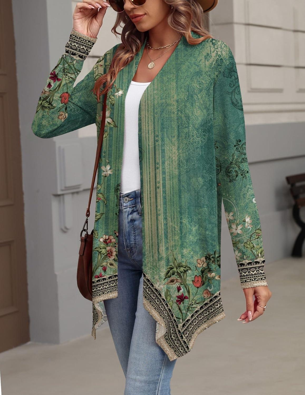 imageZeagoo Womens Cardigan Long Sleeve Lightweight Cardigan Draped Open Front Loose Casual 2026 Fashion ClothingFlower Greenmz839