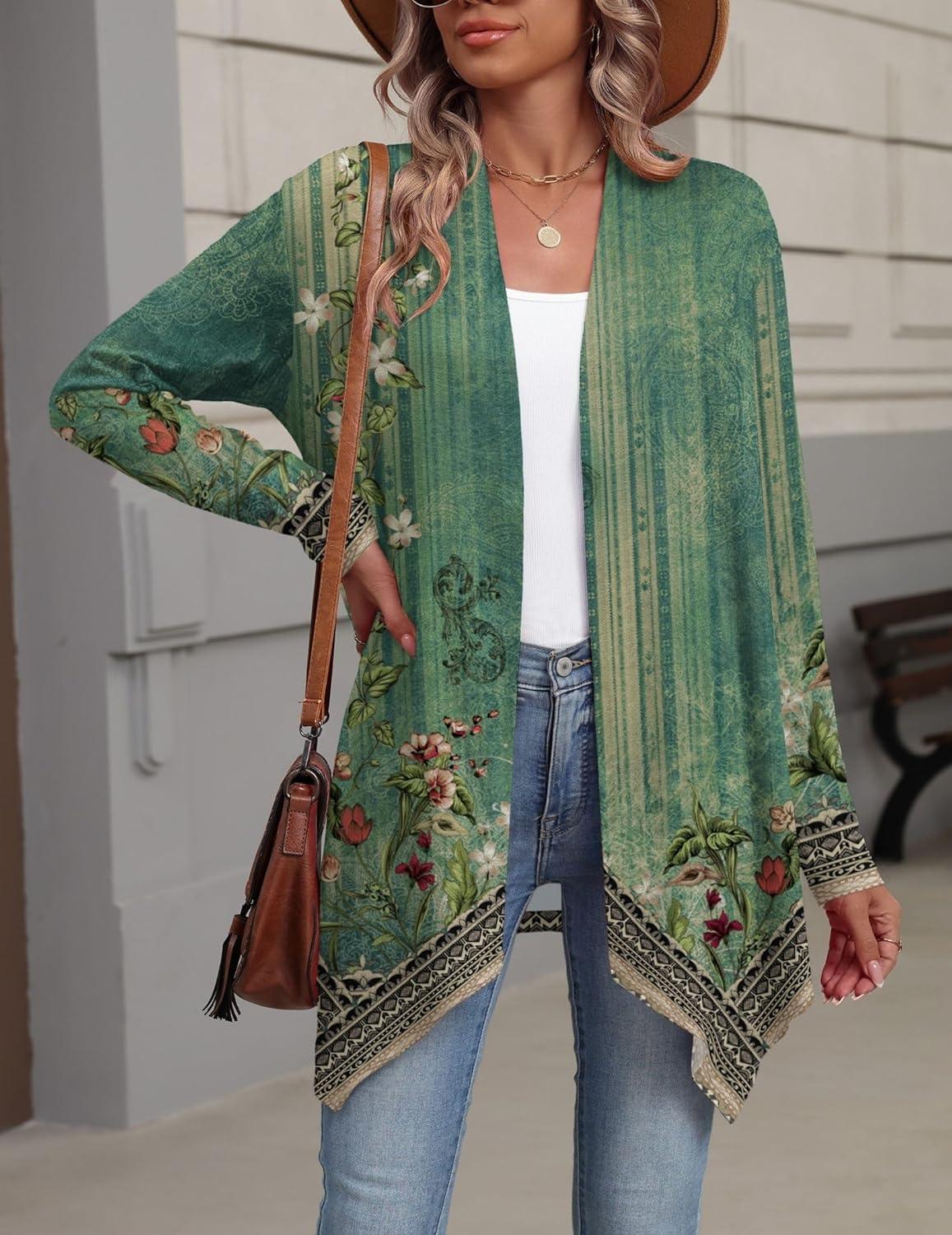 imageZeagoo Womens Cardigan Long Sleeve Lightweight Cardigan Draped Open Front Loose Casual 2026 Fashion ClothingFlower Greenmz839