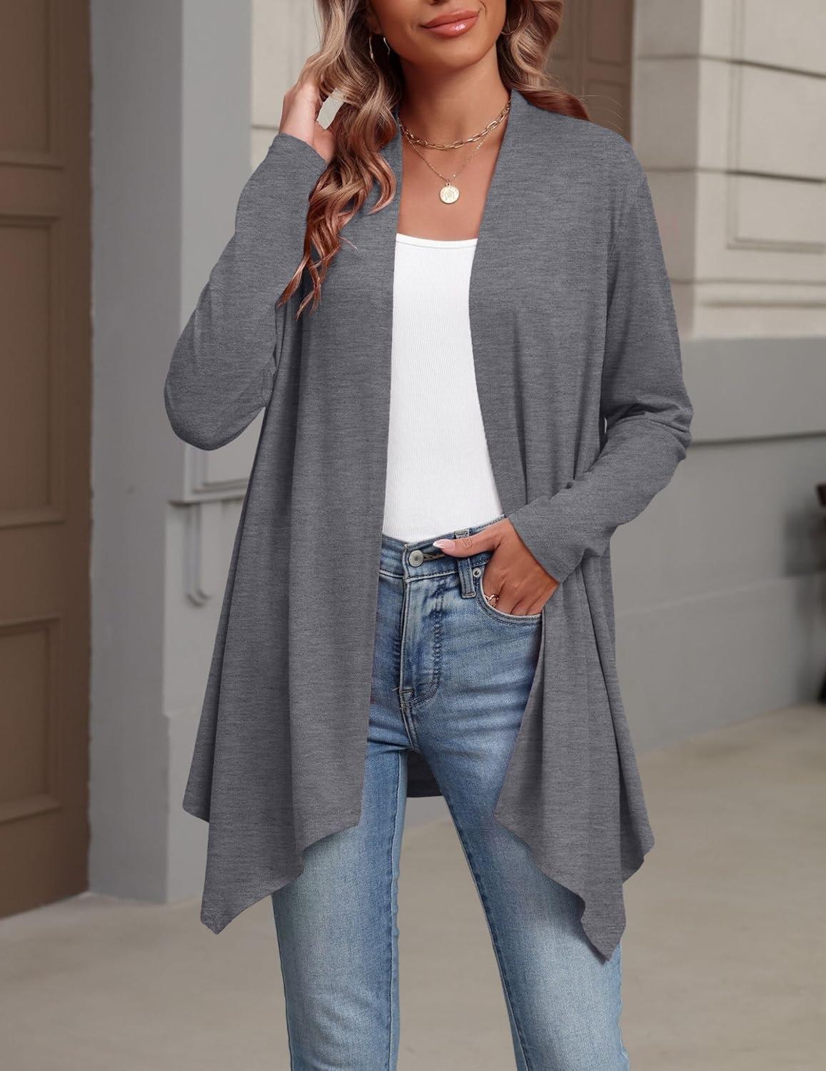 imageZeagoo Womens Cardigan Long Sleeve Lightweight Cardigan Draped Open Front Loose Casual 2026 Fashion ClothingGray