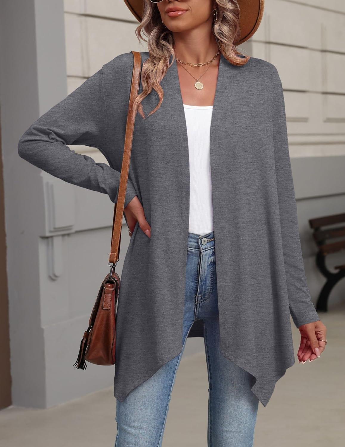 imageZeagoo Womens Cardigan Long Sleeve Lightweight Cardigan Draped Open Front Loose Casual 2026 Fashion ClothingGray