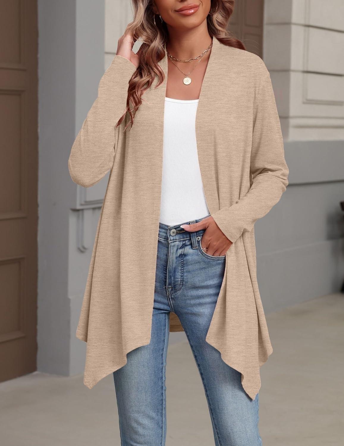 imageZeagoo Womens Cardigan Long Sleeve Lightweight Cardigan Draped Open Front Loose Casual 2026 Fashion ClothingKhaki