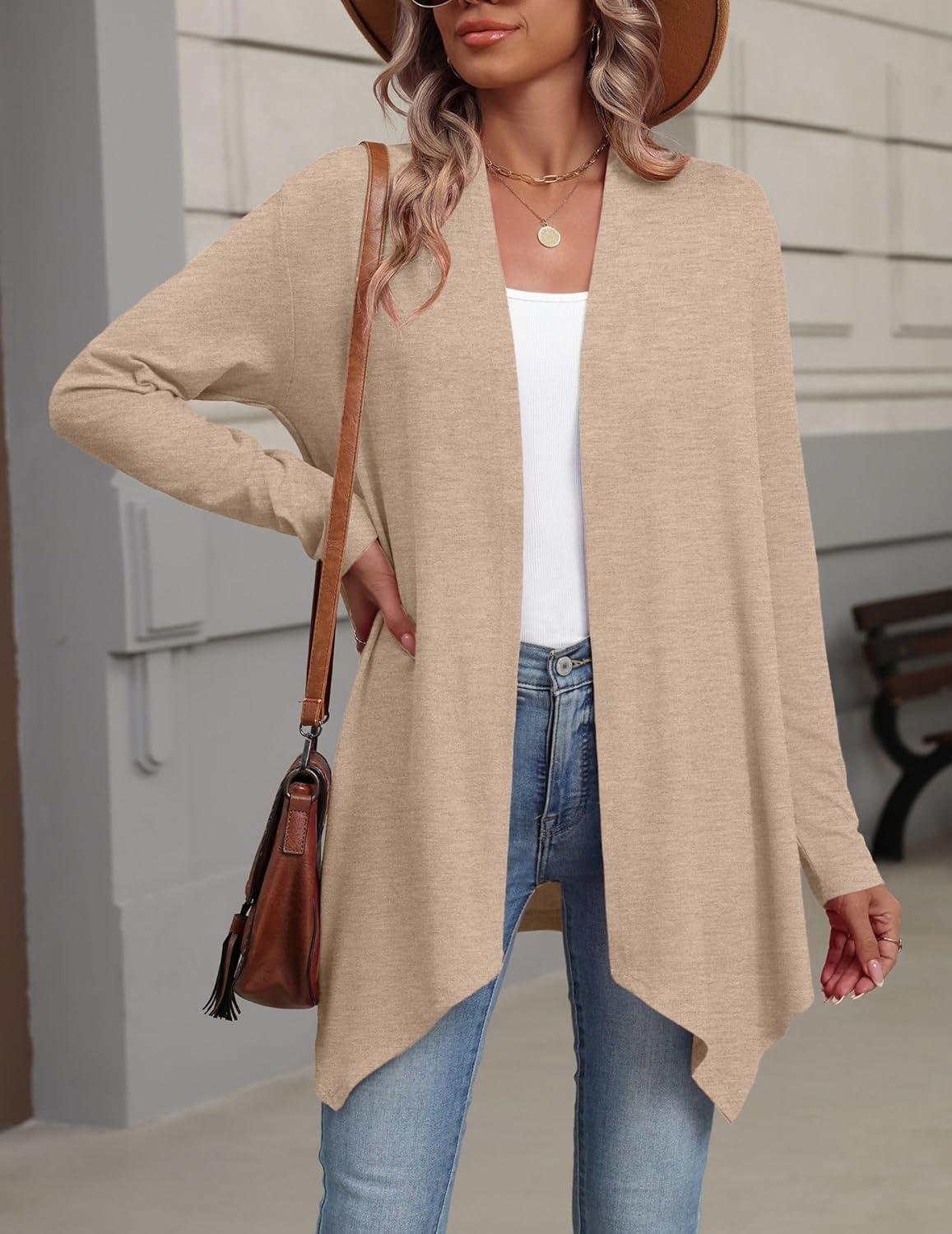 imageZeagoo Womens Cardigan Long Sleeve Lightweight Cardigan Draped Open Front Loose Casual 2026 Fashion ClothingKhaki