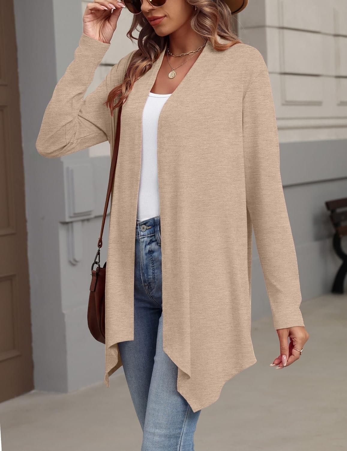 imageZeagoo Womens Cardigan Long Sleeve Lightweight Cardigan Draped Open Front Loose Casual 2026 Fashion ClothingKhaki