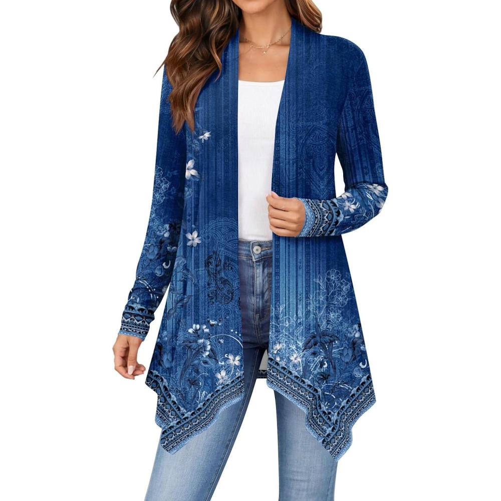 imageZeagoo Womens Cardigan Long Sleeve Lightweight Cardigan Draped Open Front Loose Casual 2026 Fashion ClothingFlower Navymz845