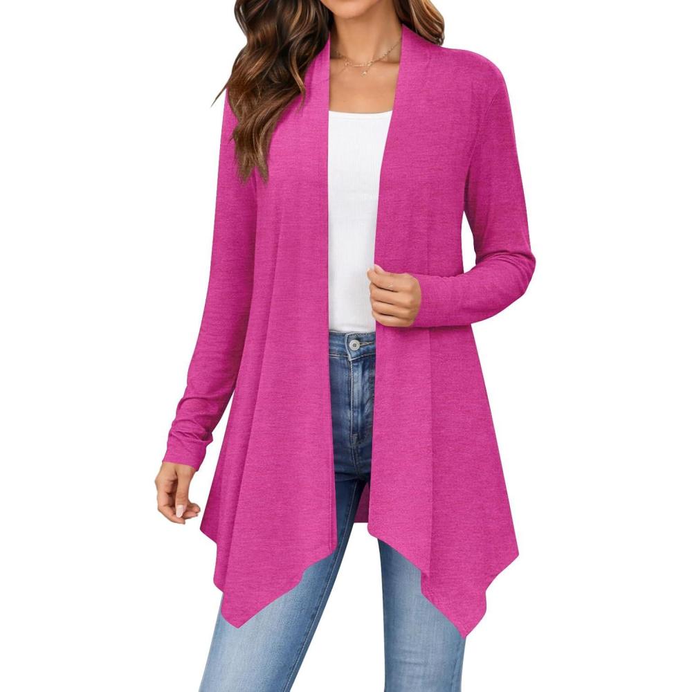 imageZeagoo Womens Cardigan Long Sleeve Lightweight Cardigan Draped Open Front Loose Casual 2026 Fashion ClothingRose Red