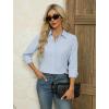 Zeagoo Womens Button Down Shirts Long Sleeve V Neck Tops Wrinkle Free Collared Work Office Solid Blouses Corset Tops(Light Blue Stripe)