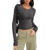 Zeagoo Womens Ribbed Fitted Crop Tops Long Sleeve T Shirts Basic Scoop Neck Casual Slim Fitted Y2k Clothes 2026(Dark Grey)