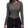 Zeagoo Womens Ribbed Fitted Crop Tops Long Sleeve T Shirts Basic Scoop Neck Casual Slim Fitted Y2k Clothes 2026(Dark Grey)