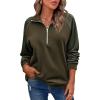 Zeagoo Women’s Sweatshrits Quarter Zip Pullover Fleece Sweatshirt Casual Cable Knit Sleeve Hoodies Fashion Outfits Clothes(Dark Army Green)