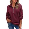 Zeagoo Women’s Sweatshrits Quarter Zip Pullover Fleece Sweatshirt Casual Cable Knit Sleeve Hoodies Fashion Outfits Clothes(Dark Red)