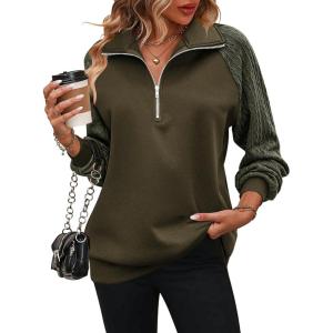 Zeagoo Women’s Sweatshrits Quarter Zip Pullover Fleece Sweatshirt Casual Cable Knit Sleeve Hoodies Fashion Outfits Clothes(Dark Army Green)