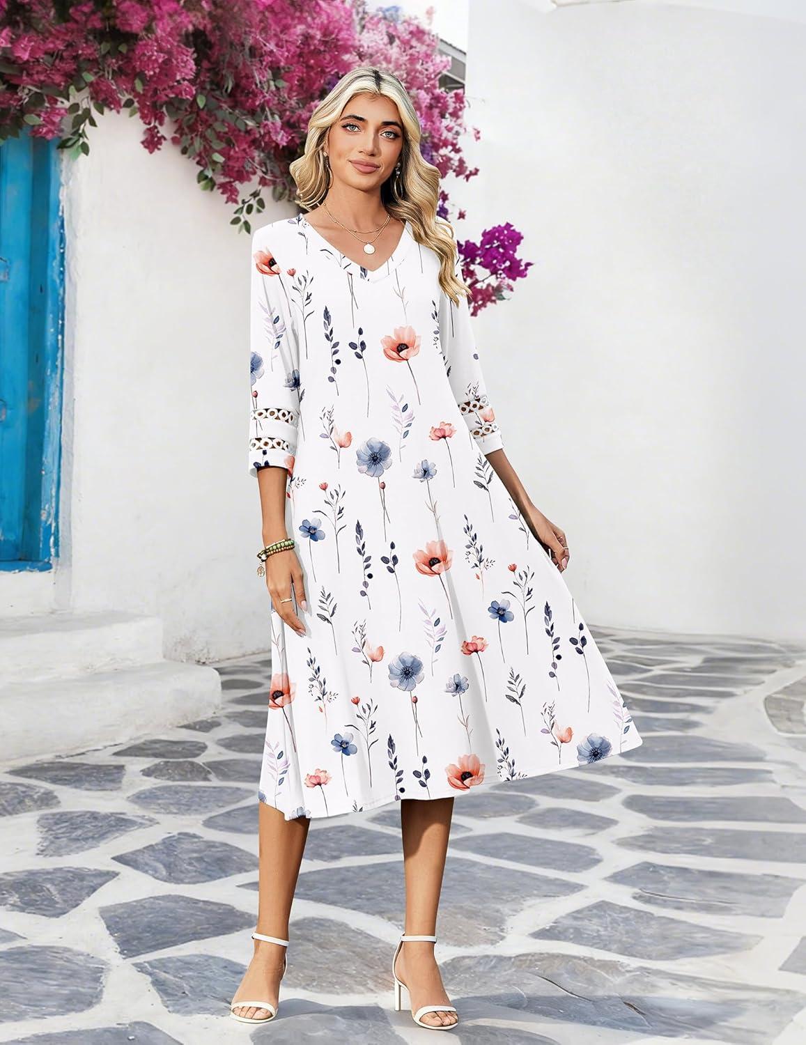 imageZeagoo Women Casual Dress 34 Sleeve Casual Loose Midi DressDh950