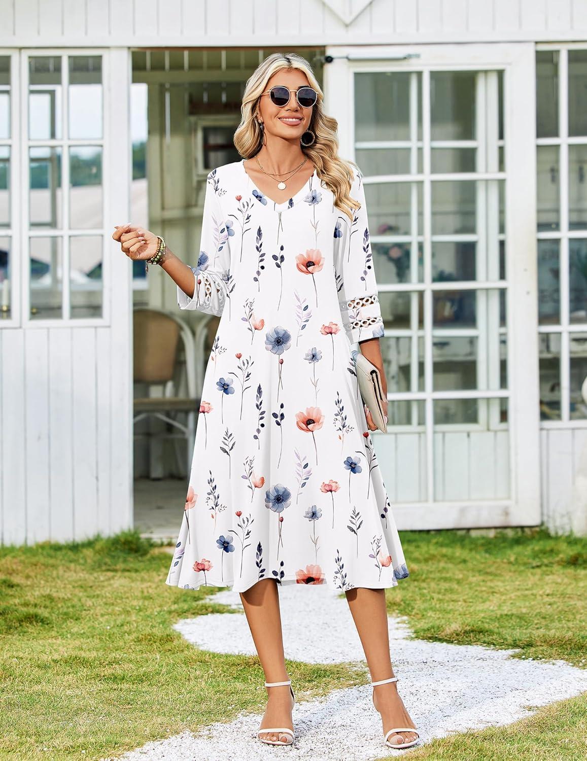 imageZeagoo Women Casual Dress 34 Sleeve Casual Loose Midi DressDh950