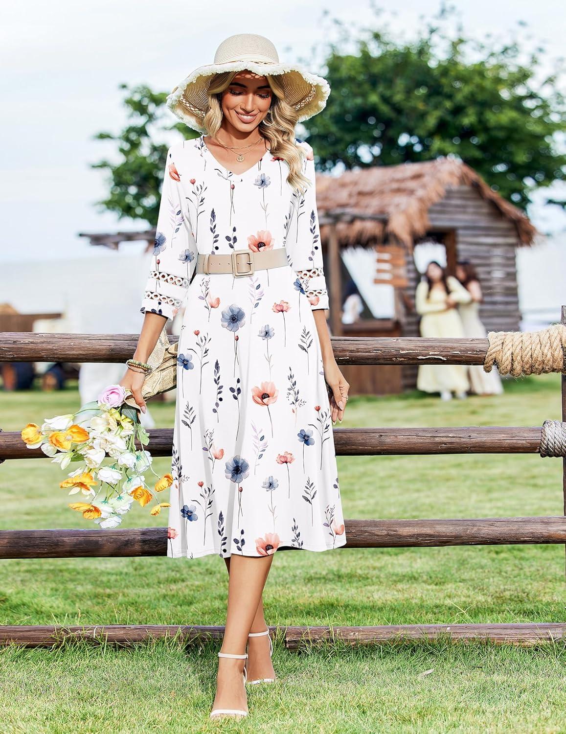 imageZeagoo Women Casual Dress 34 Sleeve Casual Loose Midi DressDh950