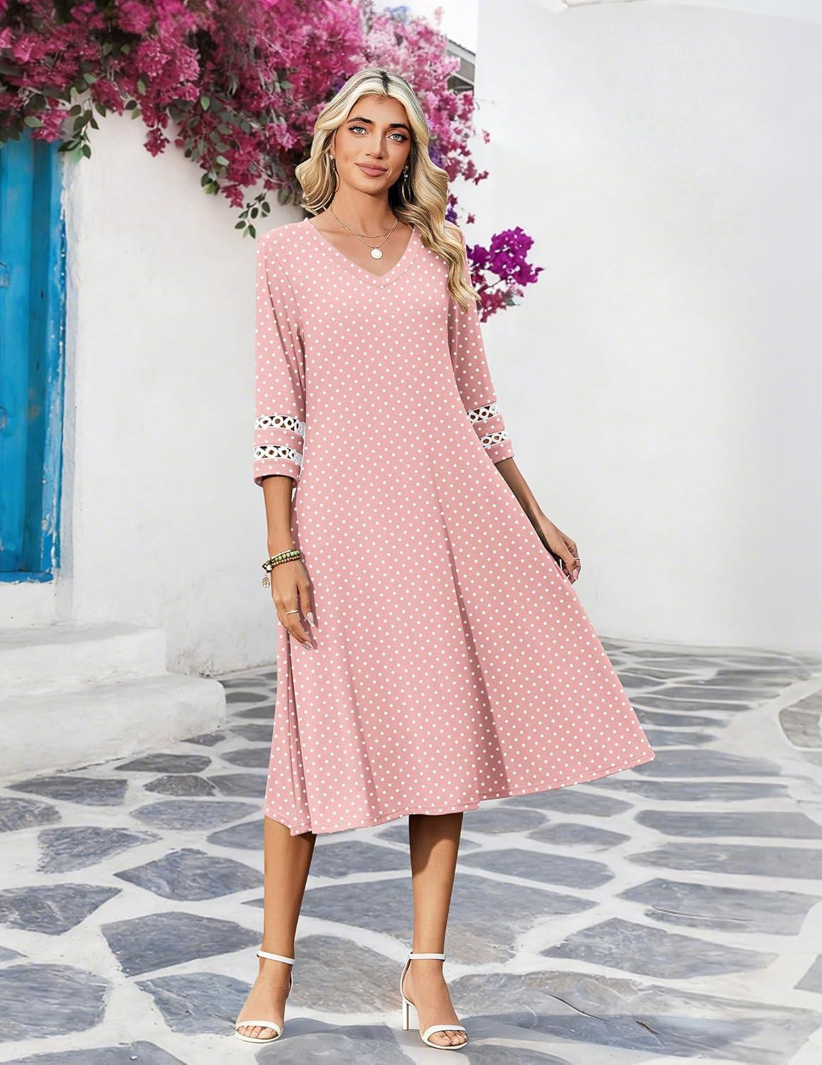 imageZeagoo Women Casual Dress 34 Sleeve Casual Loose Midi DressJh1