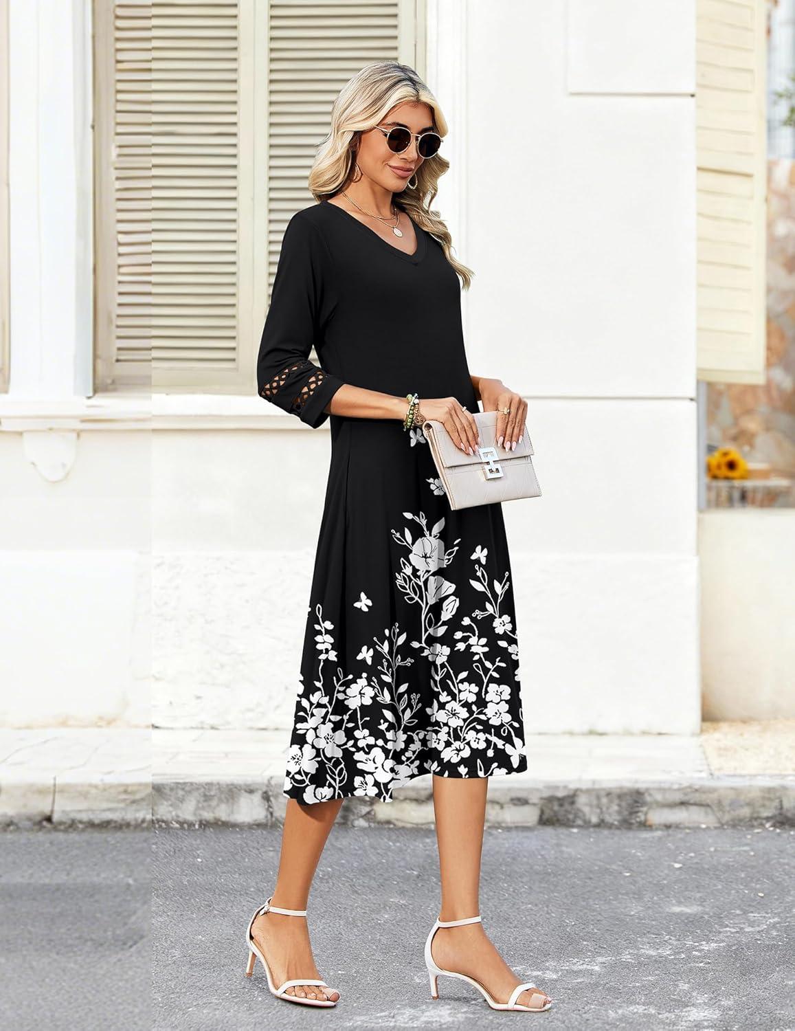 imageZeagoo Women Casual Dress 34 Sleeve Casual Loose Midi DressSf100