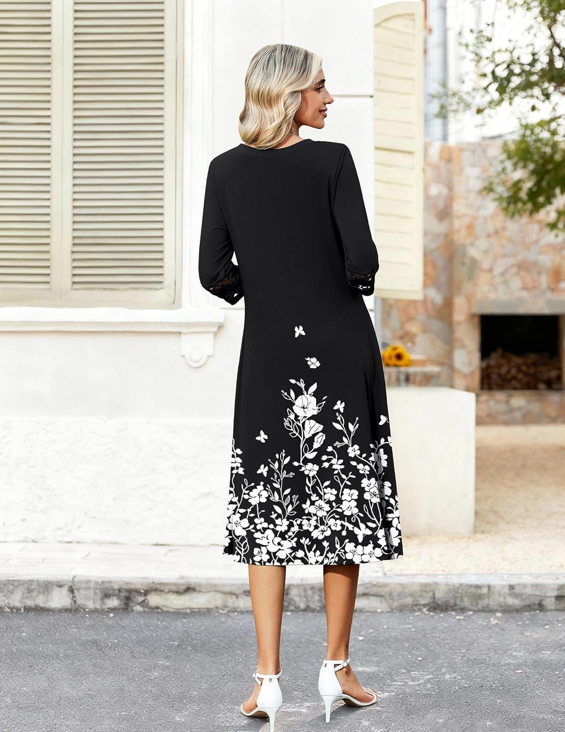 imageZeagoo Women Casual Dress 34 Sleeve Casual Loose Midi DressSf100