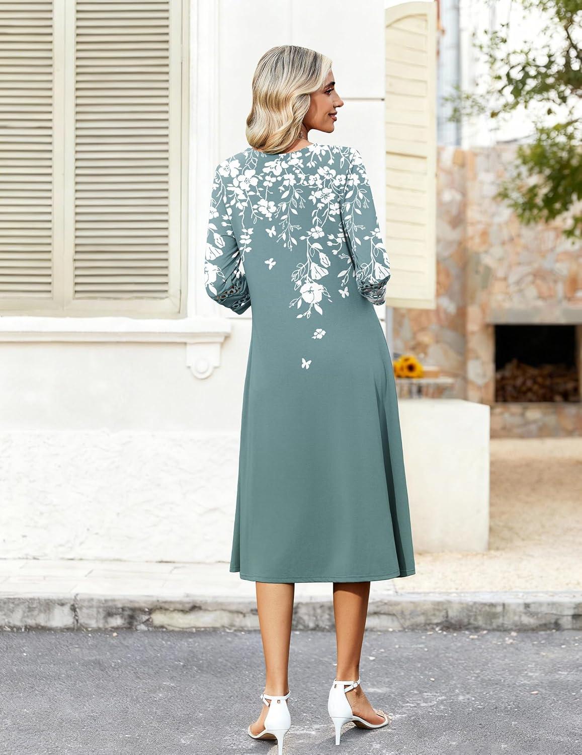 imageZeagoo Women Casual Dress 34 Sleeve Casual Loose Midi DressSf234