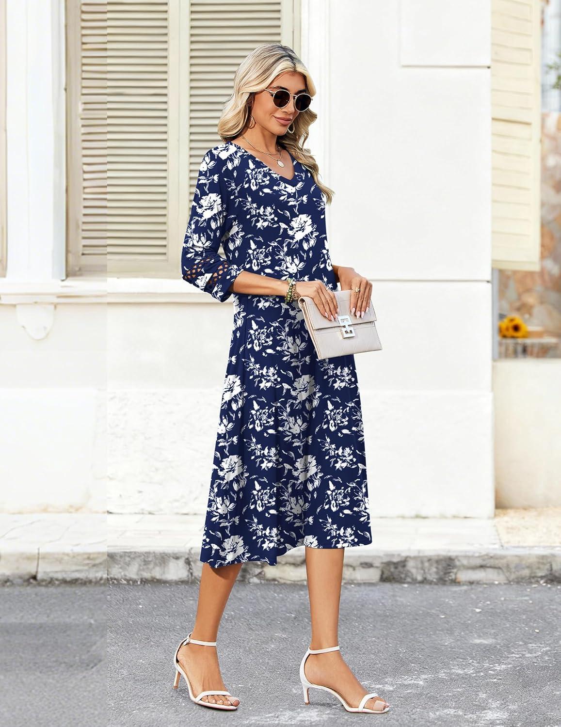 imageZeagoo Women Casual Dress 34 Sleeve Casual Loose Midi DressSf238