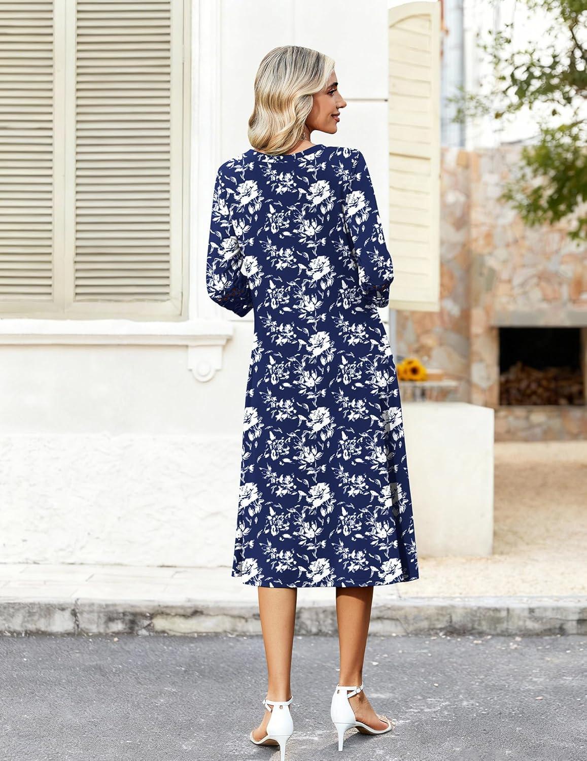 imageZeagoo Women Casual Dress 34 Sleeve Casual Loose Midi DressSf238
