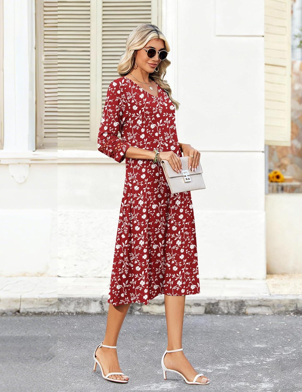 imageZeagoo Women Casual Dress 34 Sleeve Casual Loose Midi DressXh268