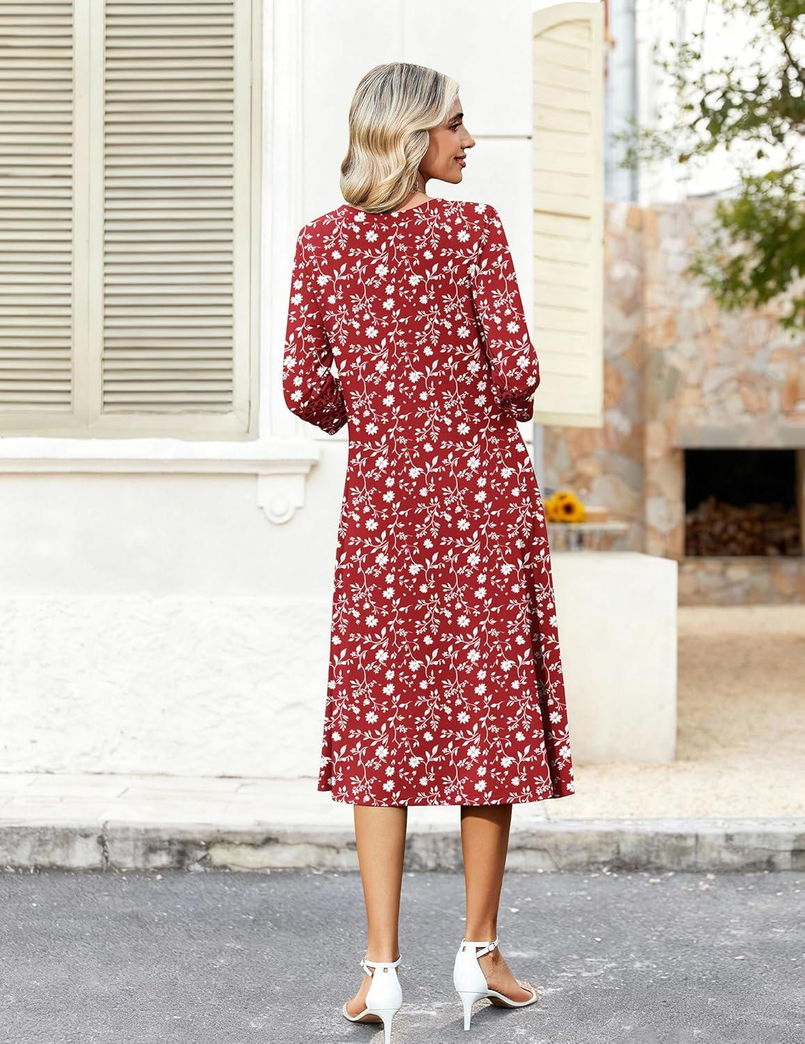 imageZeagoo Women Casual Dress 34 Sleeve Casual Loose Midi DressXh268