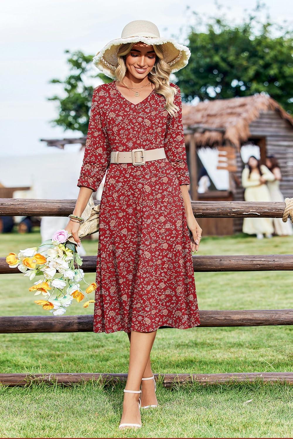 imageZeagoo Women Casual Dress 34 Sleeve Casual Loose Midi DressXh546