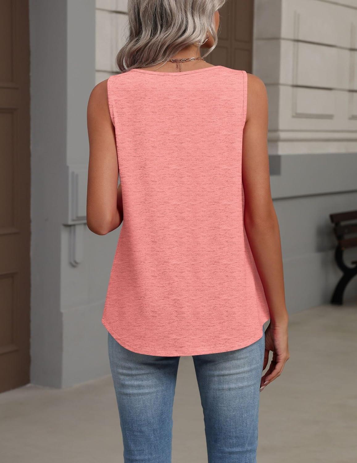 imageZeagoo Womens Tank Tops Summer Sleeveless Loose Fit Tops V Neck Pleated Shirts Basic Tees Dressy Casual Trendy ClothesCoral