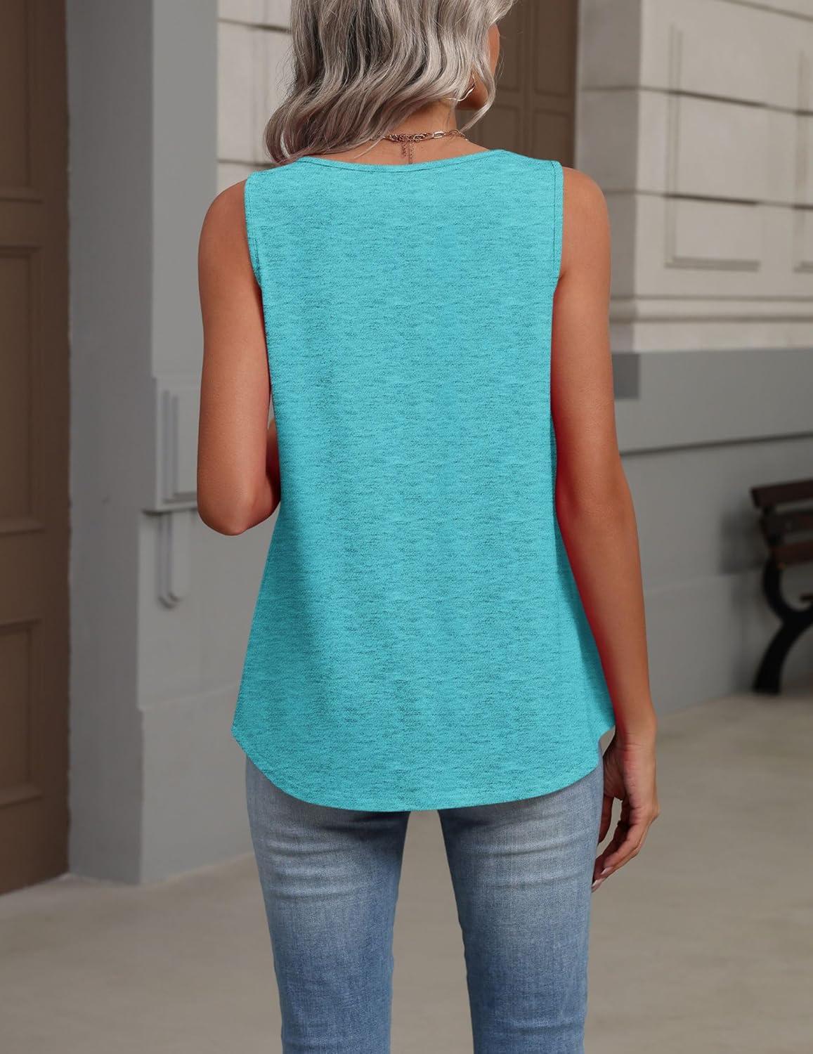 imageZeagoo Womens Tank Tops Summer Sleeveless Loose Fit Tops V Neck Pleated Shirts Basic Tees Dressy Casual Trendy ClothesPeacock Blue