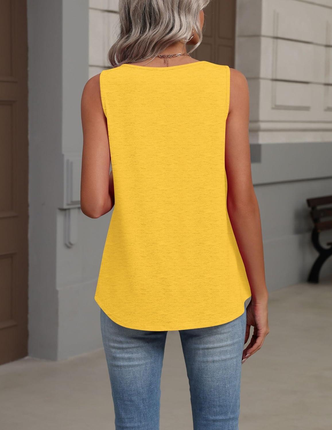 imageZeagoo Womens Tank Tops Summer Sleeveless Loose Fit Tops V Neck Pleated Shirts Basic Tees Dressy Casual Trendy ClothesYellow