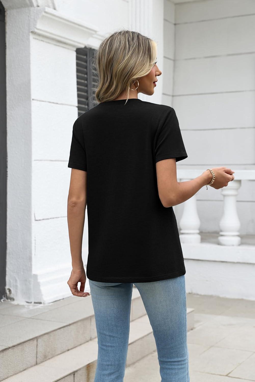 imageZeagoo Womens Tops Summer Casual Short Sleeve Tshirts Business Basic Spring VNeck Shirts Outfits S3XLAblack