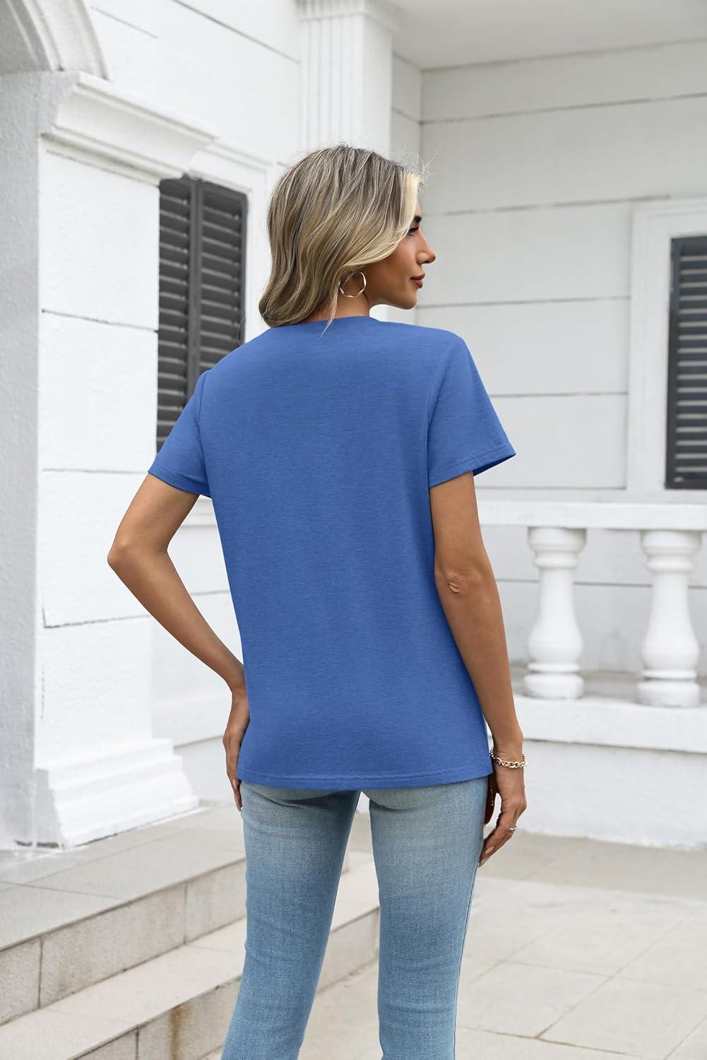 imageZeagoo Womens Tops Summer Casual Short Sleeve Tshirts Business Basic Spring VNeck Shirts Outfits S3XLZblue